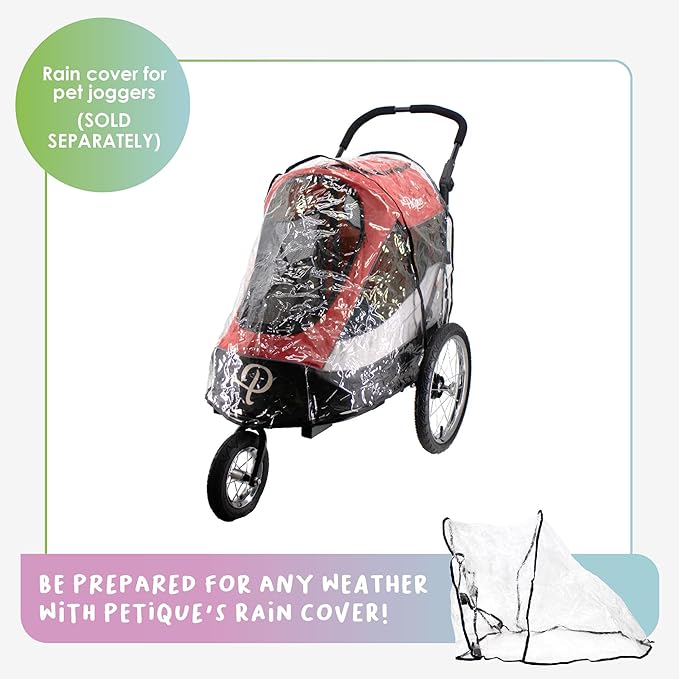 Petique Trailblazer Pet Jogger/Stroller, Bike Trailer, Shock Absorbing Bike Wheels, Large Entry Way, Peek-a-Boo Window, Small/Medium/Large Dogs, Cats and Pets, Supports up to 77LBS - Mars (Red)