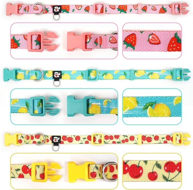 azuza 3 Pack Fruit Design Dog Collars Comfortable and Adjustable Nylon Dog Collars for Large Dogs, L (18-26inch),Strawberry,Lemon and Cherry
