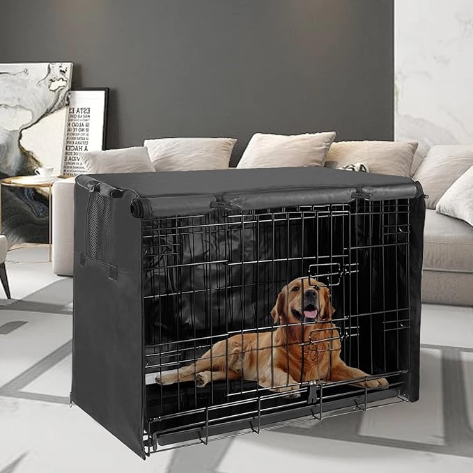 Small Dog Cage Cover 24 Inch, Puppy Crate Cover for Wire Kennel With 1 2 3 Doors, Indoor Waterproof 600D Oxford Fabric Black