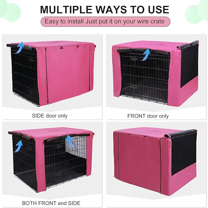 HiCaptain Dog Crate Cover for 36 Inches Wire Crate, Heavy-Duty Breathable Pet Kennel Covers Fit for 1 2 Doors Standard Wire Crate (Pink 36 inches)