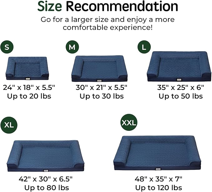 BALANCE Orthopedic Dog Bed, Egg Crate Foam Dog Couch for Pet Sleeping, Pet Sofa with Removable Washable Cover & Nonskid Bottom, Comfy Dog Bed for Extra Large Dog, Blue