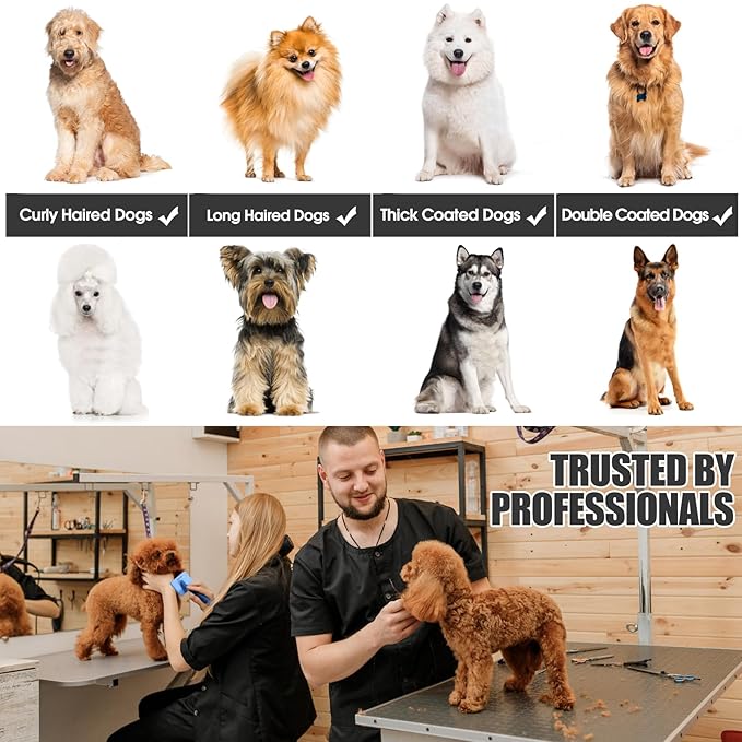 Dog Slicker Brush for Grooming Pet Hair, Large Size, Purple, Long Haired Brush For Dogs (Poodles, Goldendoodles, Labradoodles), Long Pin Brush For Dematting