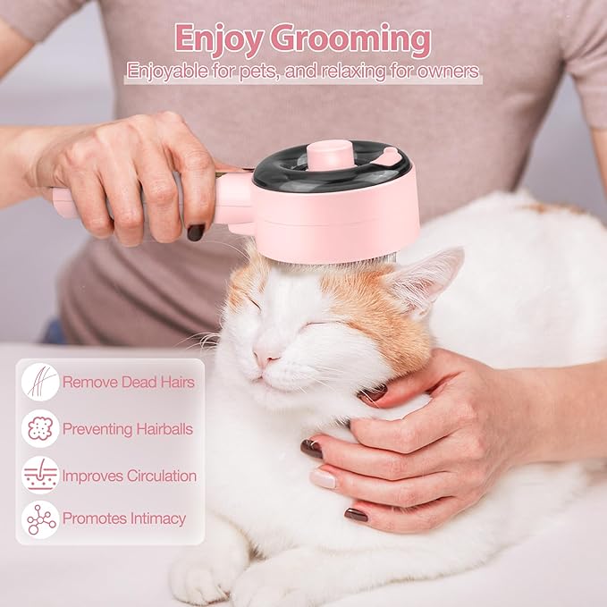 Steam Brush for Cats,3 in 1 Steamy Pet Brush Dog for Shedding for Indoor Cats,Water Brush for Cats Dogs,Spritz Defur Comb for Cats,Pet Grooming Brush Removal Comb with Spray for Cats(Pink)