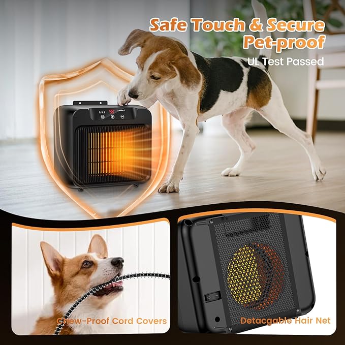 Unique Design 600W Large Dog House Heater w Thermostat, Adjustable Temp & 3 Timer(2 4 8 H) Heating, Pet Heater for Outdoor Winter Insulated House w 6 Ft Anti Chew Cord, Won't Burn Pets Kennel Heater