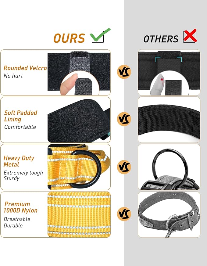 AUBELL Reflective Dog Collar, Tactical Dog Collar Military Dog Collar Adjustable Nylon Dog Collar with Handle and Quick Release Buckle for Medium Large Dogs, with Airtag Case and 2 Patches(Yellow, M)