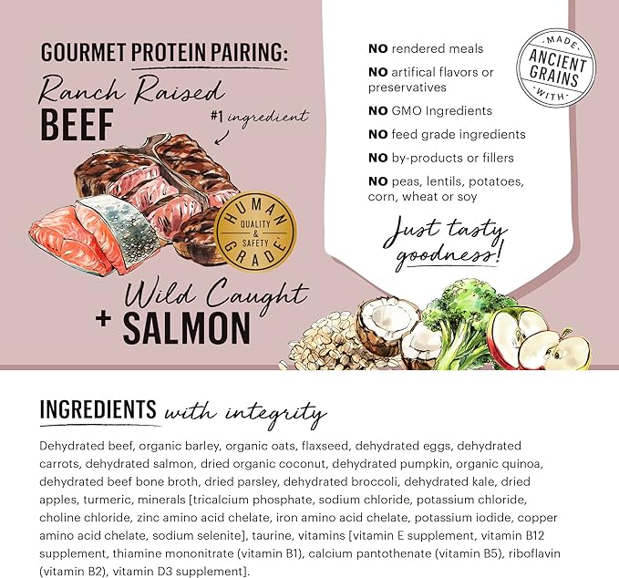 The Honest Kitchen Human Grade Dehydrated Gourmet Grains Dog Food - Beef & Salmon, 10 Pound Box
