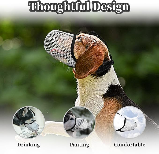 Dog Muzzle, Breathable Soft Muzzle for Large Dogs to Anti & Prevent Barking Biting Chewing, Reflective & Adjustable Basket Muzzle with Air Mesh for Doberman Grey XL