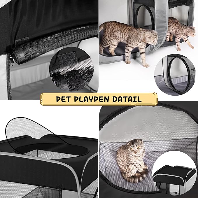 Large Cat Playpen with Separate Areas,Outdoo&Indoor Cat Enclosures,Portable Pet Playpen for Indoor Cats,Puppy and Small Animals, Dog Playpen with Carrybag.