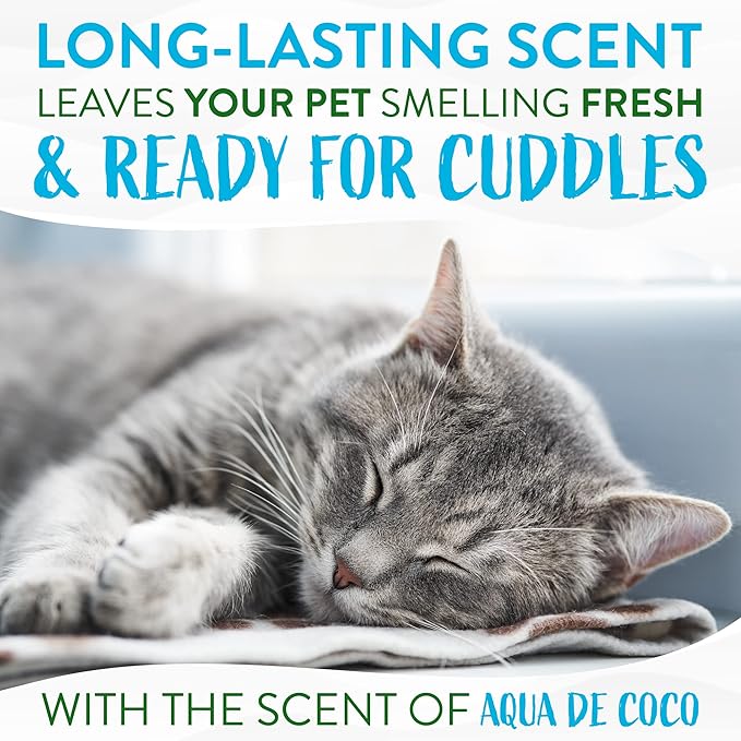 TropiClean No Rinse Waterless Cat Shampoo | Dandruff Treatment | Moisturizing Dry Shampoo for Dry Skin | USA Made | Aqua de Coco Scent | 7.4oz.