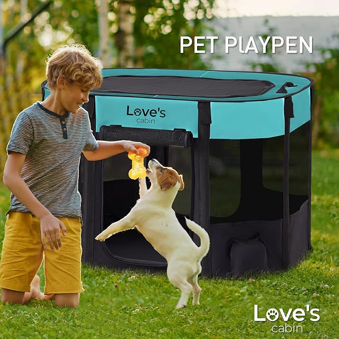 Love's cabin Pet Puppy Dog Playpen, Large Dog Tent Crates Cage Indoor/Outdoor, Portable Exercise Playpen for Dog and Cat, Foldable Pop Up Dog Kennel Playpen with Carring Case (L, Green)