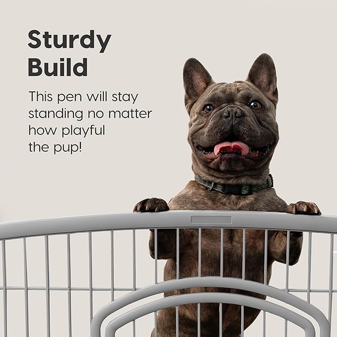 IRIS USA Dog Playpen, 8-Panel 34" Pet Playpen with Door, Puppy Playpen, Indoor/Outdoor Dog Pen, 63 x 63 x 34, Foldable, Customizable, Chrome