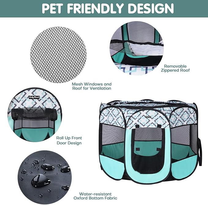 Lucky Monet Foldable Dog Playpen Enclosed Cat Puppy Playpen Indoor Pop Up Pet Animal Playpen Outdoor Kennel Cage Pen Tent for Small Medium Dog Puppy Cat Kitten Rabbit - 36" L x 36" W x 23" H