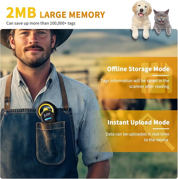 NETUM Bluetooth Pet Microchip Reader, 3-in-1 Wireless Animal Universal Microchip Tag Reader Scanner with 1.44" TFT Screen, 1200mAh Rechargeable Battery, Stores Up to 20000 Records (DJ-130)