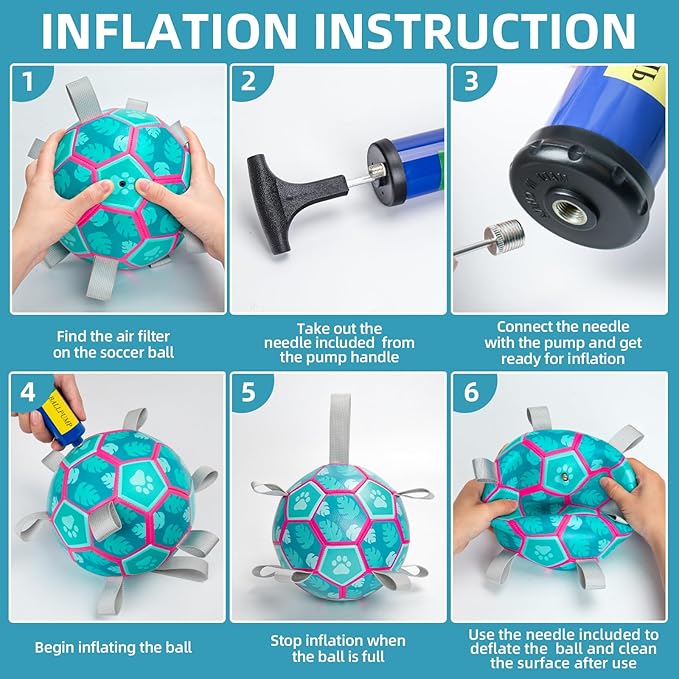 QDAN Dog Toys Soccer Ball with Straps - Durable Dog Balls for Extra Large Dogs, Beach Pool Dog Water Toy, Dog Tug Toys for Tug of War, Puppy Dog Birthday Gifts, Herding Balls for Dog, Blue (9 Inch)