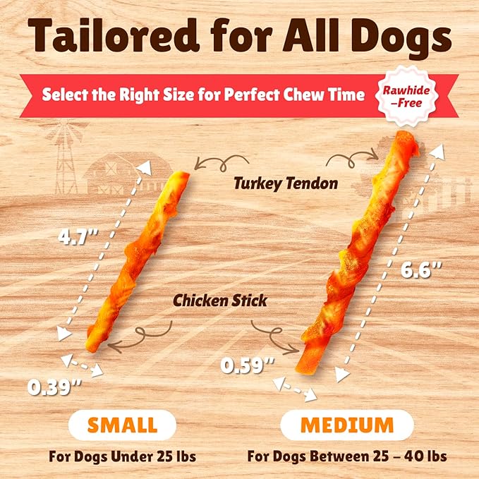Gootoe Turkey Tendon Dog Treats, Twists (M) 5 oz, 100% USA-Sourced Turkey, Natural Snack, Premium Puppy Chews, Hypoallergenic, Rawhide-Free, Reseal Value Bags, Size for Medium Dogs