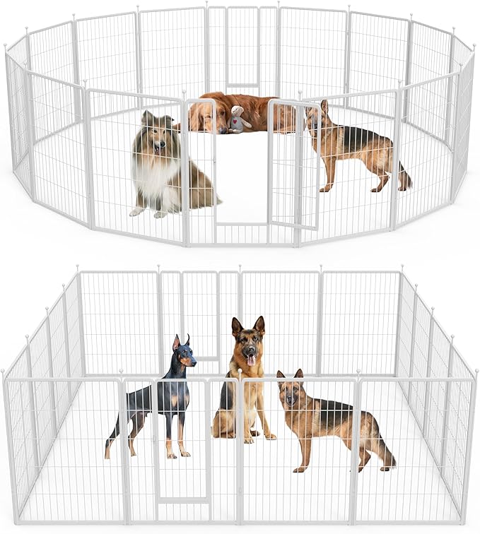 HealSmart Dog Playpen Indoor, Puppy Playpen Indoor Outdoor for Yard, Camping, RV, 40" Height 16 Panels Heavy Duty Dog Pen for Medium/Large Dogs, White