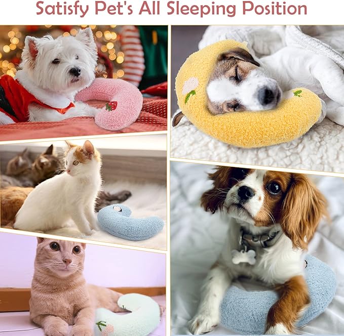 T'CHAQUE Dog Pillow Bed, Cat Calming Pillow, Dog Neck Pillow for Joint Relief Sleeping, Ultra Soft Half Donut Cuddler, Pillow Pet for Upper Spine Support, Doggy/Kitten Pillow Training Toy, 3Pack
