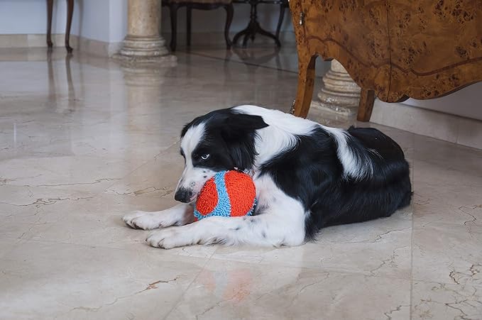 Chuckit! Indoor Fetch Fumbler Dog Toy - Soft Pet Toy for Dogs - Made with Durable, Lightweight, Plush Chenille Fabric - Great Alternative to Balls - 9.5-inch Diameter - Orange and Blue