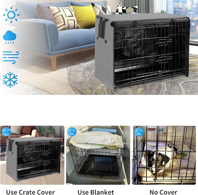 Small Dog Crate Cover, 24 Inch Kennel Cover for Wire Cage with 1-3 Doors, Indoor Waterproof 600D Oxford Fabric Gray
