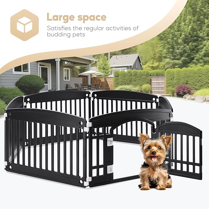 Simple Deluxe Dog Playpen, 24" Exercise 6-Panel Pet Playpen with Door, Safe and Secure, Folding and Portable Puppy Playpen for Puppies and Small Dogs, Black