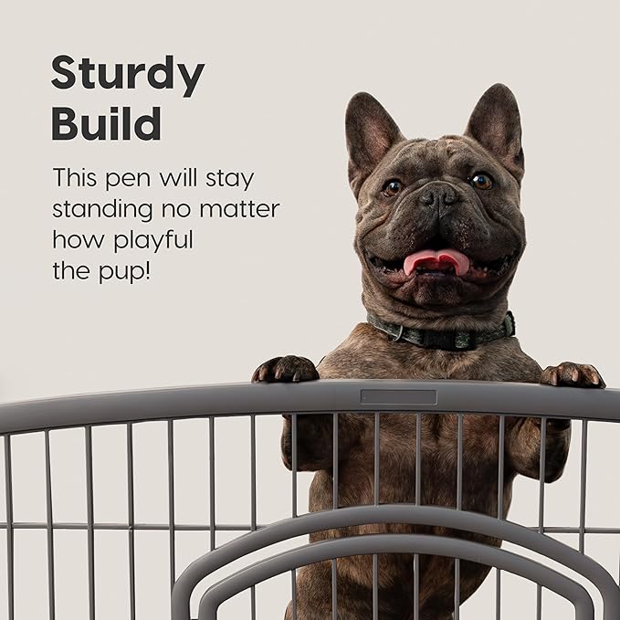 IRIS USA Dog Playpen, 8-Panel 34" Pet Playpen with Door, Puppy Playpen, Indoor/Outdoor Dog Pen, 63 x 63 x 34, Foldable, Customizable, Dark Gray