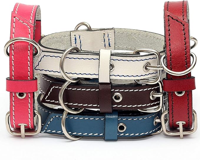 Premium Leather Collars with Stainless Steel Buckles (12"-15", Chocolate)