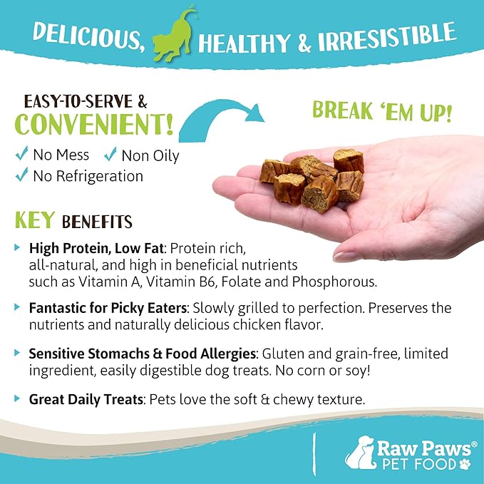 Raw Paws Grain-Free Soft Sausage Treats for Dogs & Cats - Chicken Recipe, 6-oz - USA Chicken Sausage Dog Treats - Soft Chicken Treats for Dogs & Cats - Chicken Dog Sausage Links - Dog Sausage Treats