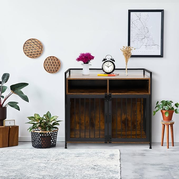 Houseables Dog Crate Furniture, Dog Crate That Looks Like Furniture, Kennel Table, Pet Kennel, Cages for Dogs Indoor, Pet Cage, Modern, Hidden, Decorative, Living Room, Aesthetic, S-M, 41 Inch, Brown