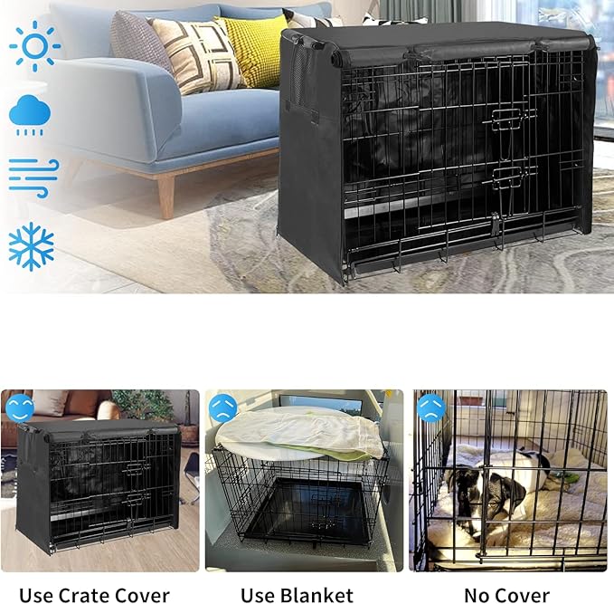 Small Dog Cage Cover 24 Inch, Puppy Crate Cover for Wire Kennel With 1 2 3 Doors, Indoor Waterproof 600D Oxford Fabric Black