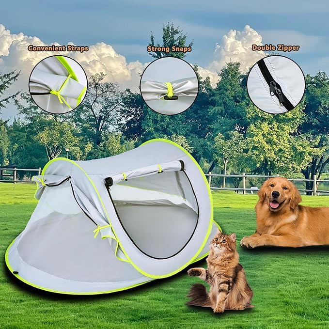 ZIQINPSQ Foldable Cat Tent with Sunshade, Mesh Windows & Curtains,Portable Pet Playpen Cat Cage Cat Enclosure Tent,Outdoor Cat Enclosures for Camping, Traveling, Sunbathing (Grey, 55" LX35 WX25 H)