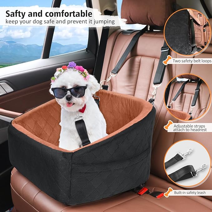 Dog Car Seat for Small Medium Dogs,Detachable Washable Dog Booster Seat Under 30lbs, Pet Car Seat Travel Bed with Storage Pockets and Dog Safety Bel(Black/Z)