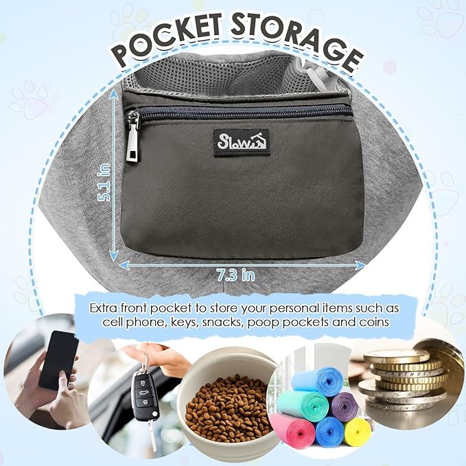SlowTon Dog Carrier Sling - Puppy Carrier with Window and Storage Pocket Fits up to 12lbs, Dog Sling with Thick Adjustable Shoulder Strap and Safety Leash, Pet Carrier Bag for Small Dogs Cats(Grey S)