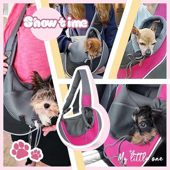 YUDODO Pet Dog Sling Carrier Mesh Hand Free Adjustable Dog Satchel Carrier Bag Papoose Crossbody for Small Medium Dog Cat Rabbit (S(up to 5 lbs), Pink)