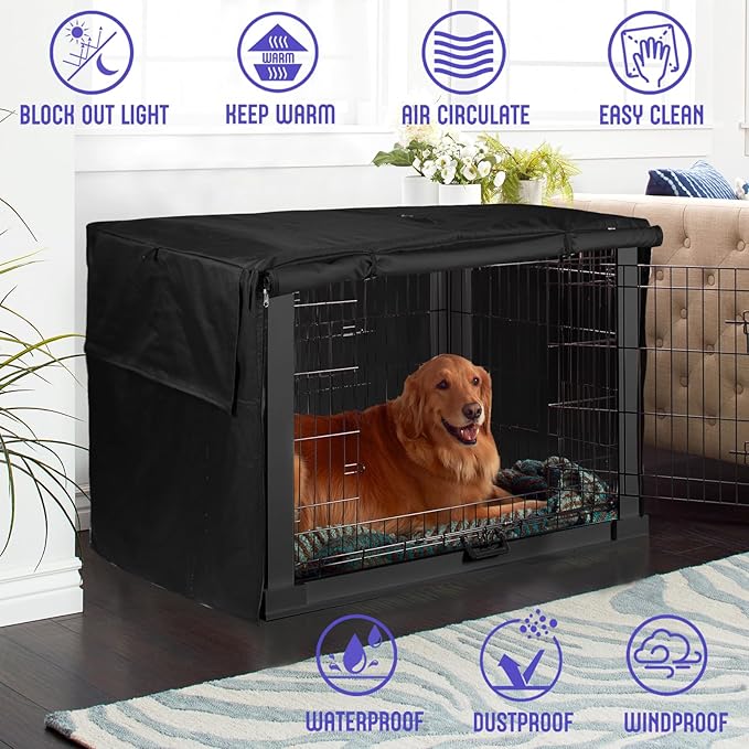 42 inch Dog Crate Cover Double Door, Low Odor 600D Oxford Fabric Kennel Cover, 2 Breathable Mesh Windows, Indoor Outdoor Dog Crate Cover 42 inch (NO CAGE)