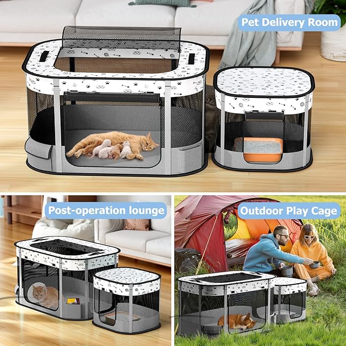 Portable Cat Playpen, Foldable Pet Dog Playpen, for Kitten Puppy Play Pen Indoor/Outdoor, Cats Enclosure Cages Tent with Carrying Case, 600D Oxford 8-Rods, 32"x24"x22", Grey