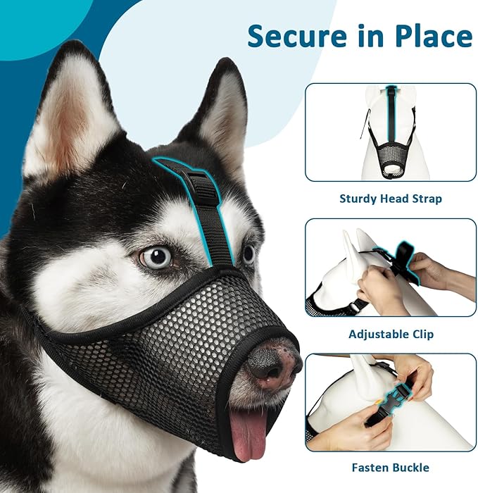 LUCKYPAW Dog Muzzle, Mesh Muzzle for Large Medium Small Dogs, Soft Dog Muzzle to Prevent Biting Chewing Excessive Barking with Adjustable Head Strap, Perfect for Vet Visit