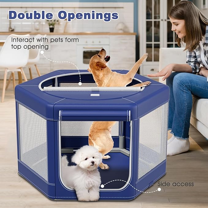 Hexagonal Dog playpen, 45Inch Soft Puppy Playpen with 600D Oxford Fabric, Stable Structure with Thickend Stainless Steel Tubes, 25.6 Inch Height Pet Playpen for Small and Medium Dogs, Animals