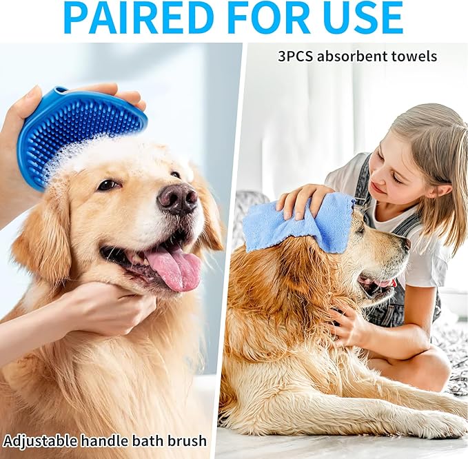 Dog Paw Cleaner for Dogs, (with 3Pcs Absorbent Towels & Adjustable Dog Bath Brush) Dog Paw Washer,Buddy Muddy Pet Foot Cleaner (Blue, Medium)