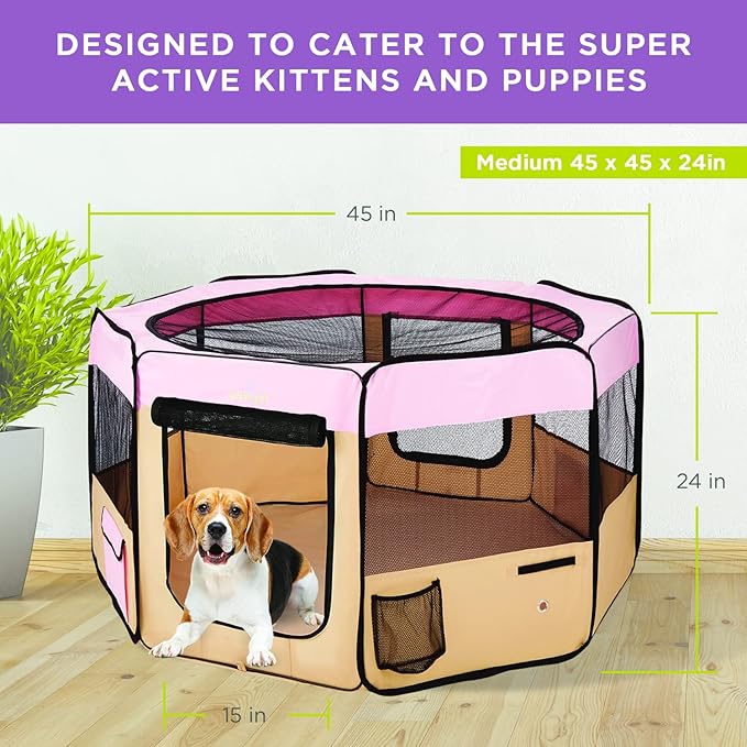 Zampa Dog Playpen Medium 45"x45"x24" Pop Up Portable Playpen for Dogs and Cat, Foldable | Indoor/Outdoor Pen & Travel Pet Carrier + Carrying Case.