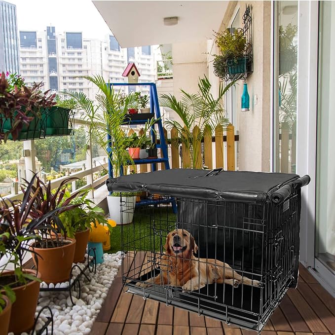 Small Dog Cage Cover 24 Inch, Puppy Crate Cover for Wire Kennel With 1 2 3 Doors, Indoor Waterproof 600D Oxford Fabric Black