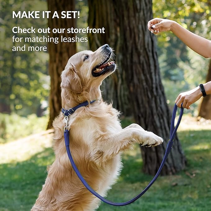 CollarDirect Rolled Leather Dog Collar, Soft Padded Round Puppy Collar, Handmade Genuine Leather Collar Dog Small Large Cat Collars 13 Colors (18-22 Inch, Deep Blue Smooth)