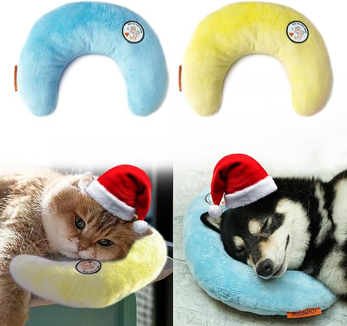 Cat Pillow, Dog Pillow, Claming Pillows for Small Dogs and Cats, Joint Relief Sleeping Improve Pet Neck Pillow, Deep Sleep Fluffy & Cozy Pet Calming Toy,Machine Washable(2 Pack(Blue&Yellow))