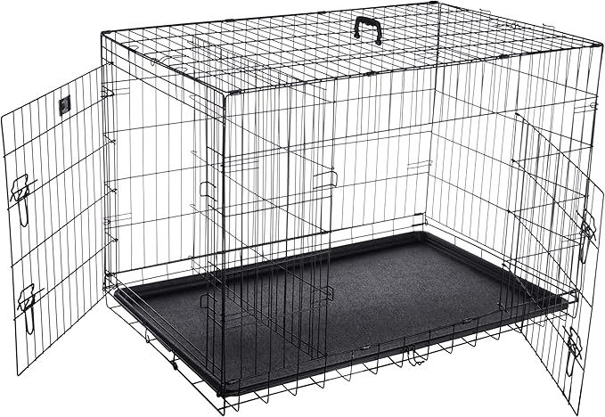 Dog Kennel - 42-Inch Dog Crate with Doors for Front and Side Access - Collapsible Dog Crate with Divider Wall Panel for Large Dogs by PETMAKER (Black)