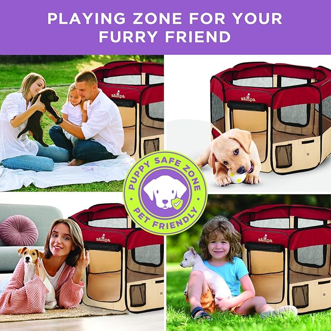 Zampa Pop Up Portable Large 61"x61"x30" Playpen for Dog and Cat, Foldable | Indoor/Outdoor Pen & Travel Pet Carrier + Carrying Case