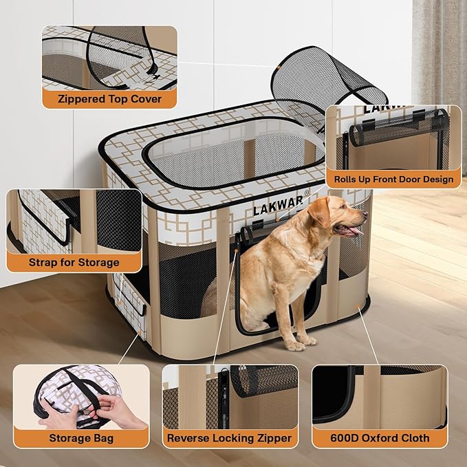 Upgraded Dog Playpen Outdoor Indoor, Portable Foldable Pet Playpen for Dogs, Cats, Small Animal, Great for Travel and Camping, Including Carrying Case (Large)