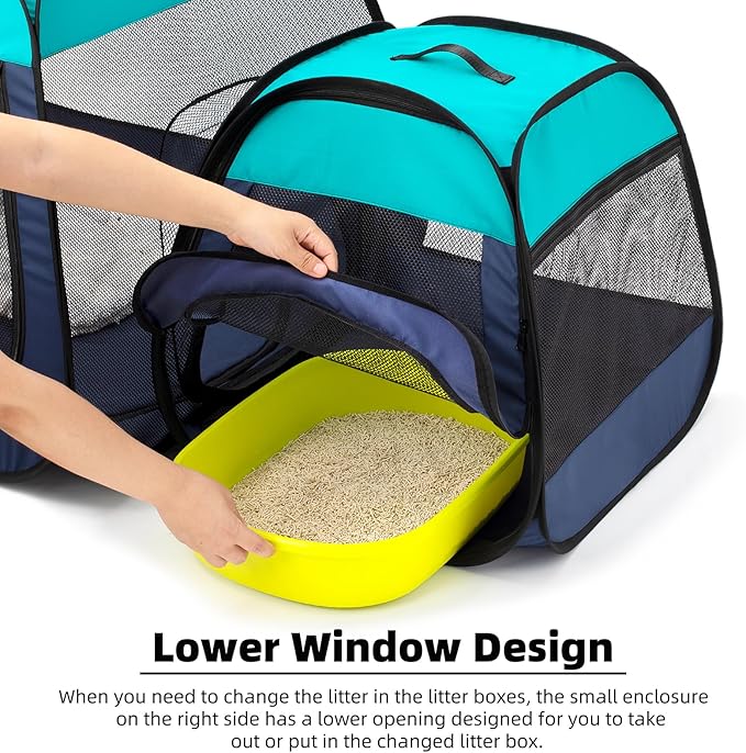 Tenrai Portable Cat Playpen, Trapezoidal Design for Better Standing, Foldable Pet Tent for Indoor and Outdoor Use of Puppy and Kitten, Dog Play Enclosure with Removable Bottom, Cat Houses & Condos