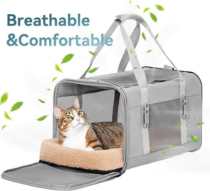Petsfit Travel Pet Carrier for Large Cats (up to 20 lbs), Soft-Sided Dog Car Travel Carrier with Patented Buckle and Soft Padding, Ideal for Car Road Trips,19X12X12 Inch,Gray