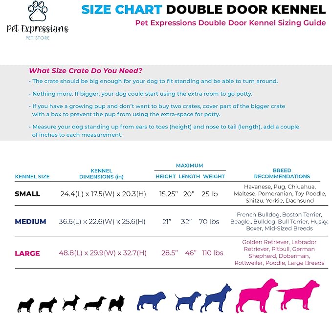 PET Expressions Luxury Colorful 48 Inch Foldable Dog Crate with 2 Doors | Free Training Ebook and Pet Calming Music | 3 Colors & 3