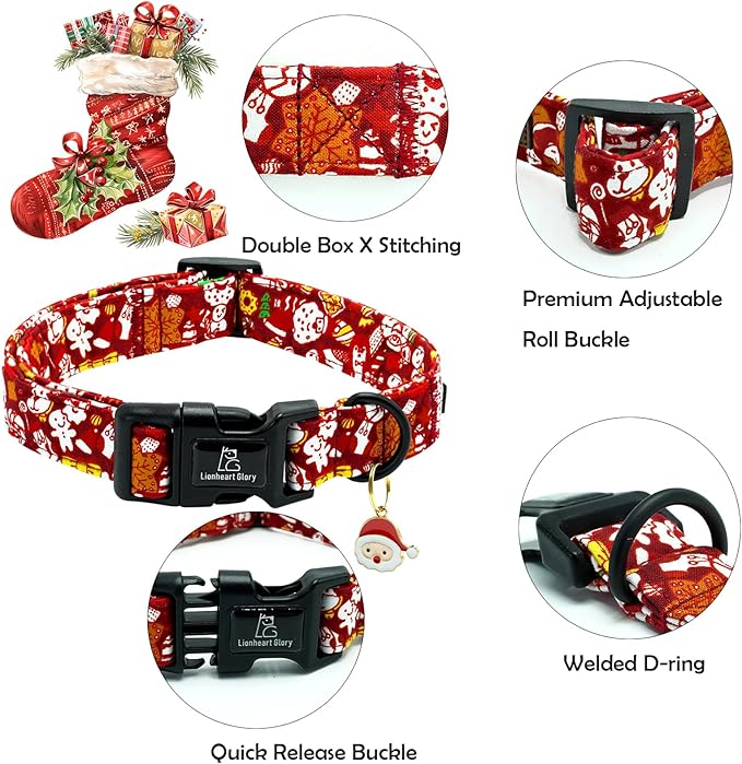 Lionheart glory Christmas Dog Collar, Red Christmas Santa Deer Dogs Collar Adjustable Soft Comfortable Collars for Small Dogs Girl or Boy Pet Gift Fall Cute Collar