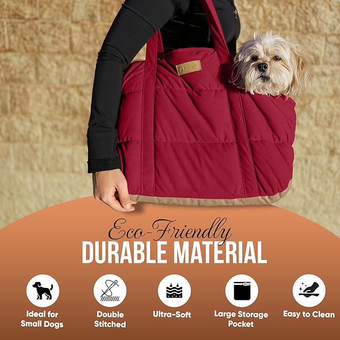 Cozy Plush Pet Carrier Purse - Secure Harness Clip, Lightweight Tote Design for Small Dogs and Puppies (Red)